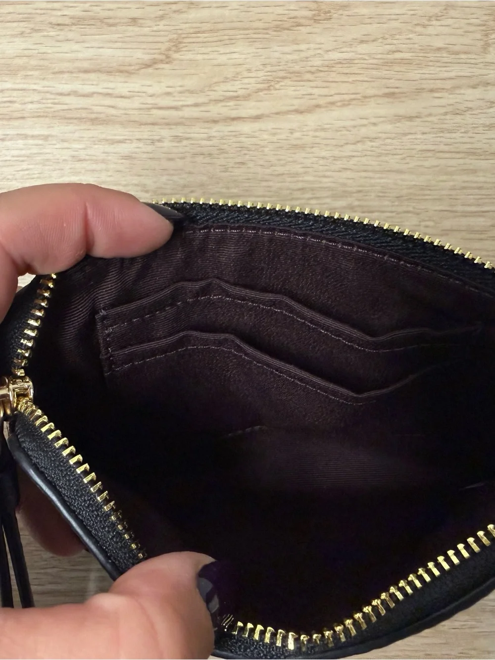 Coach Black Pebbled Leather Wristlet with Gold Logo